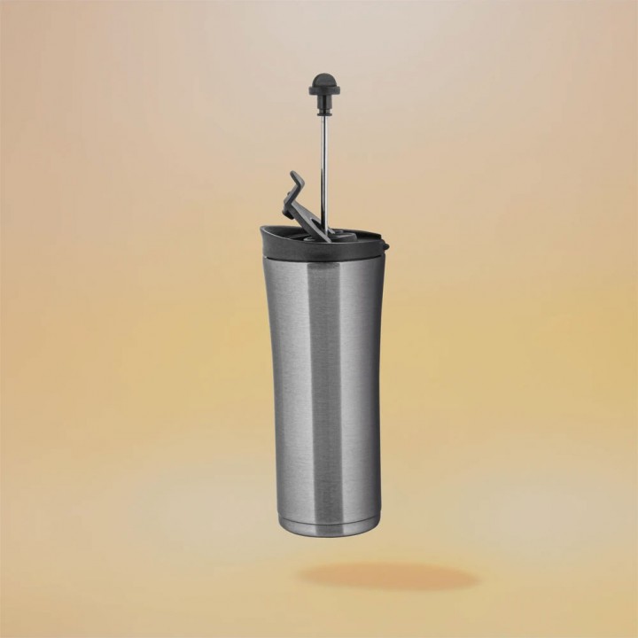 Gümüş 500 ml French Press Özellikli Lazer Logo Baskılı Kurumsal Promosyon Termos